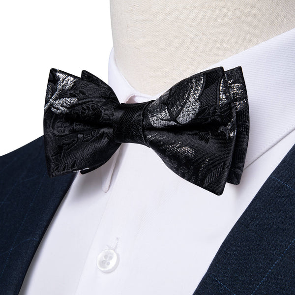 Black Silver Floral Bow Tie