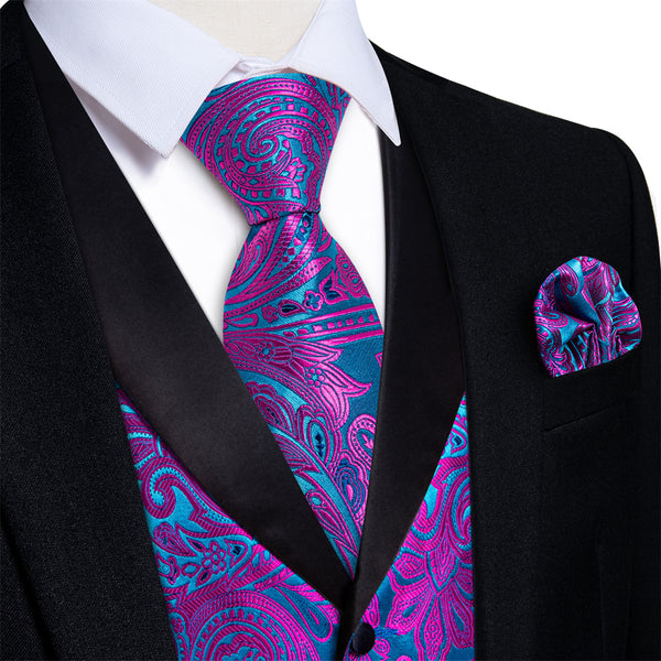 Ties2you Dress Vest Purple Blue Paisley Shawl Collar Silk Mens Waistcoat Tie Set