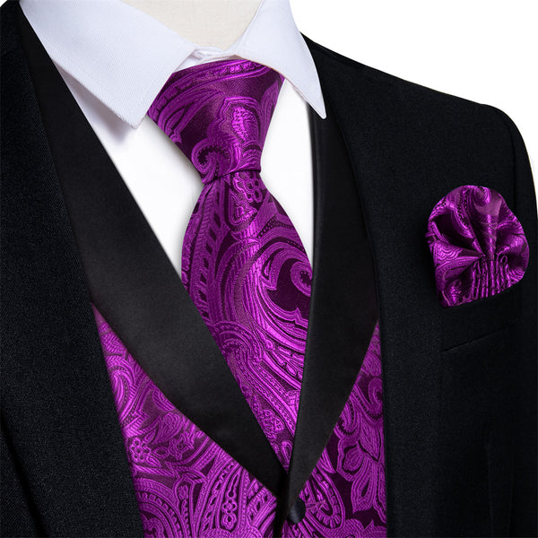 Ties2you Dress Vest Purple Paisley Shawl Collar Silk Mens Waistcoat Tie Set