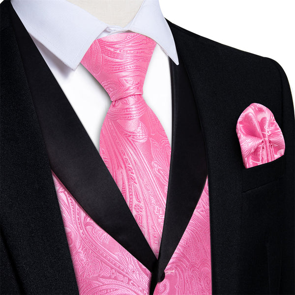 Ties2you Dress Vest Rose Pink Paisley Shawl Collar Silk Mens Waistcoat Tie Set