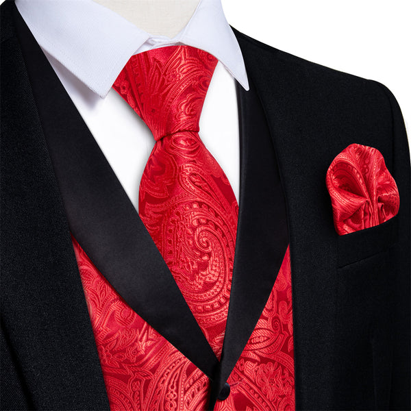 Ties2you Dress Vest Red Paisley Shawl Collar Silk Mens Waistcoat Tie Set