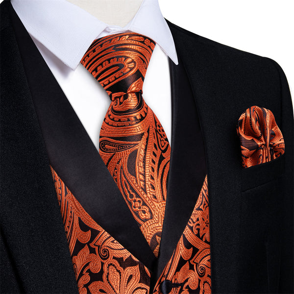 Ties2you Dress Vest Brown Paisley Shawl Collar Silk Mens Waistcoat Tie Set