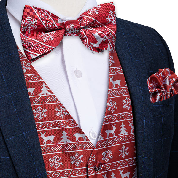 Ties2you Mens Vest Bow Tie Christmas Red White Deer Fashionable Waistcoat Tie Set for Suit