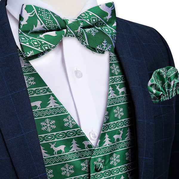Ties2you Green Vest Novelty Christmas White Deer Men's Vest with Bow Tie Set