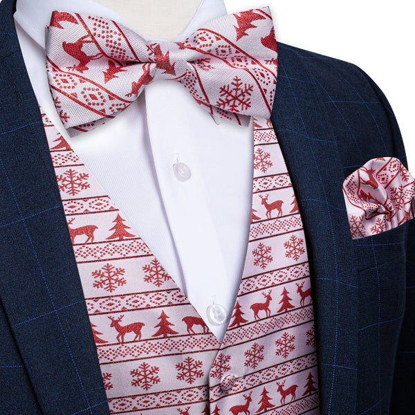 Christmas White Red Deer Novelty Men's Vest Bow Tie Set