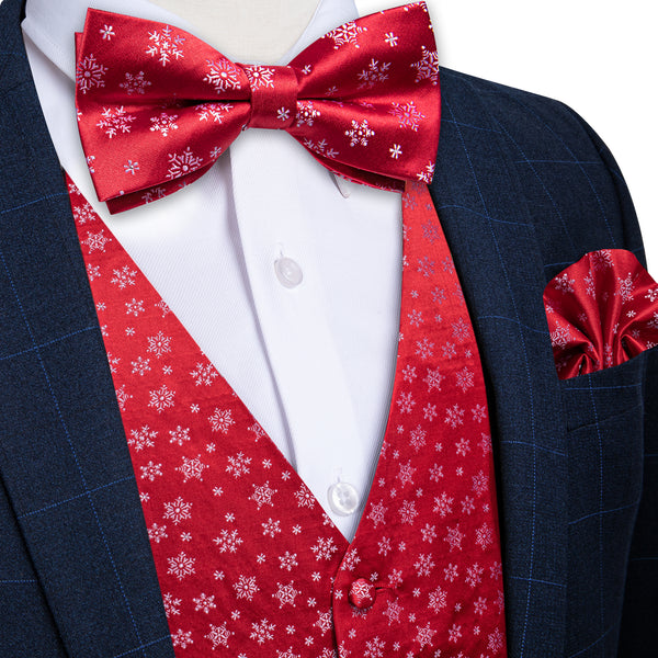 Christmas Red White Snowflake Novelty Men's Vest Bow Tie Set