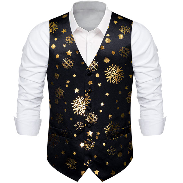 Christmas Black Golden Snowflake Novelty Splicing Jacquard Men's Vest