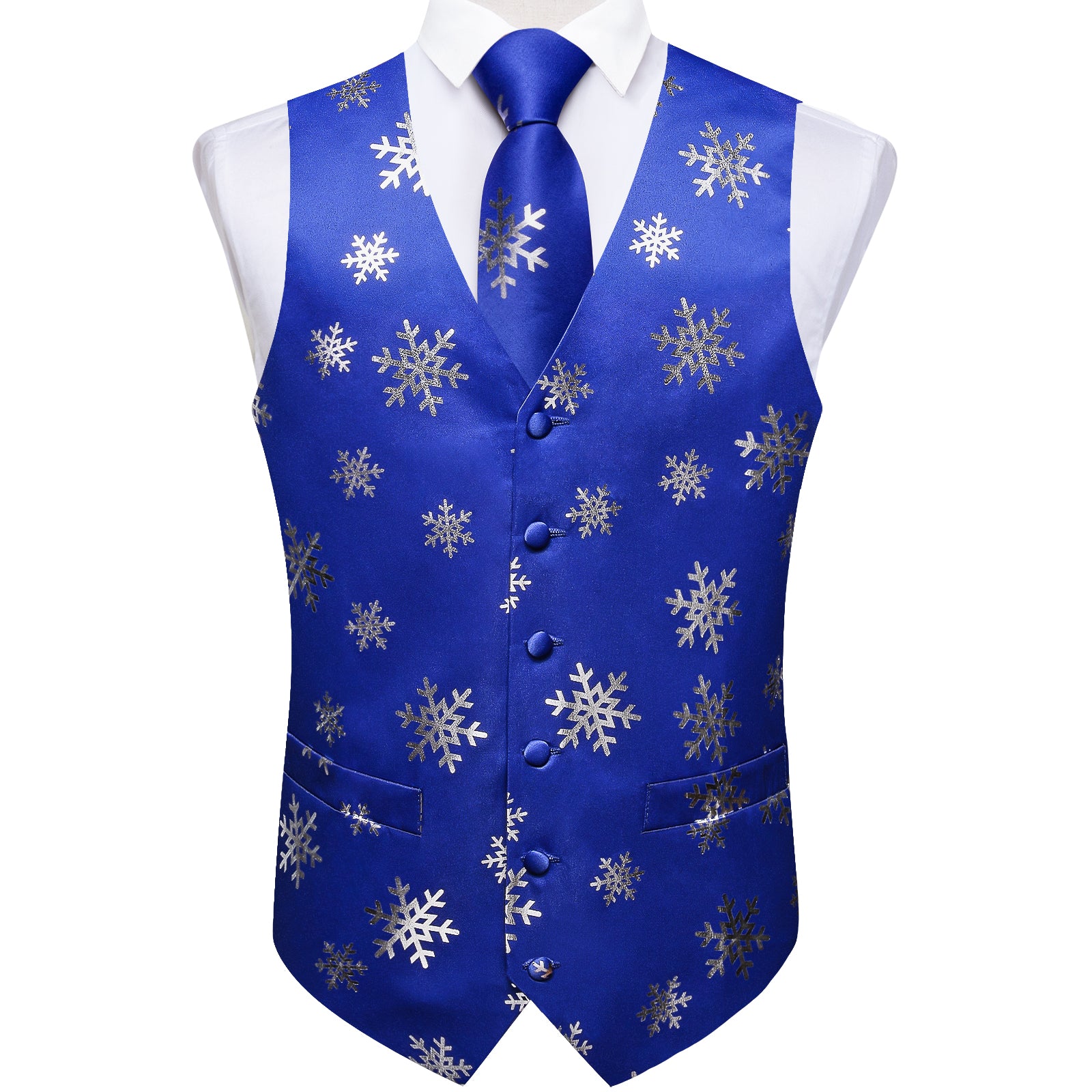 Ties2you Mens Christmas Vest Blue Silver Snowflake Novelty Vest Set