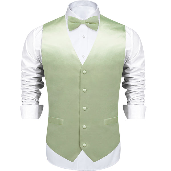 Avocado Green Solid Silk Men's Vest Single Vest