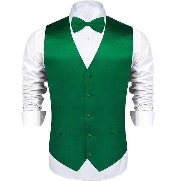 Emerald Green Solid Silk Men's Vest Single Vest