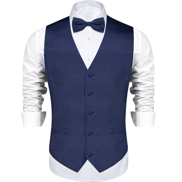 Navy Blue Solid Silk Men's Vest Single Vest