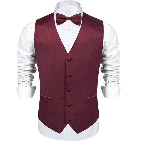 Burgundy Solid Silk Men's Vest Single Vest