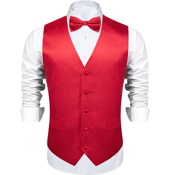 Red Solid Silk Men's Vest Single Vest