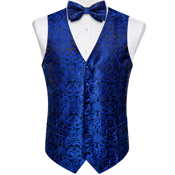 Midnight Blue Paisley Men's Vest Bow Tie Set