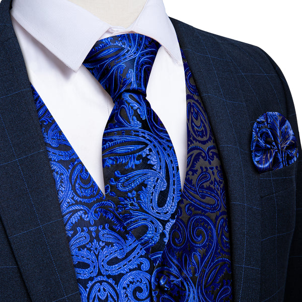 Midnight Blue Paisley Men's Vest Tie Set