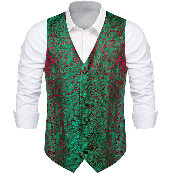 Green Red Paisley Splicing Jacquard Men's Vest