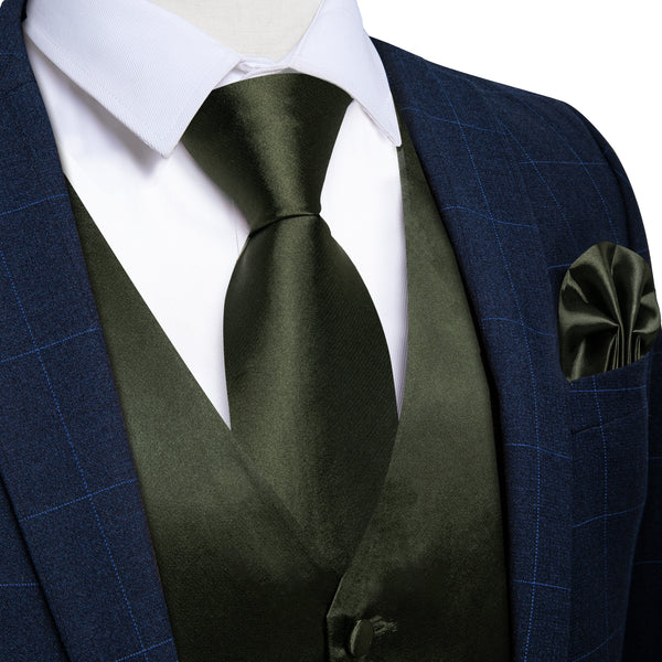 OliveDrab Solid Vest for Men Men's Vest Tie Set