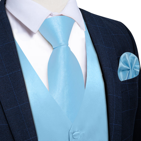 Arctic Blue Solid Vest for Men Men's Vest Tie Set