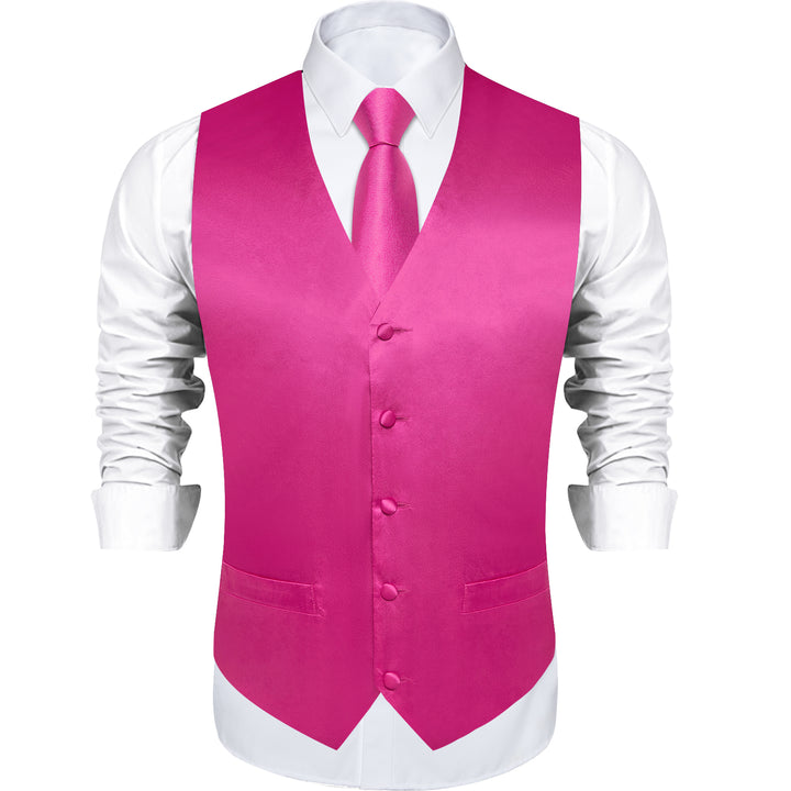 Hot Pink Solid Vest for Men Men's Vest Tie Set