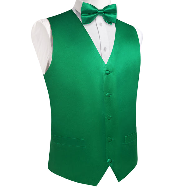 Emerald Green Solid Silk Men's Vest Hanky Cufflinks Bow Tie Set
