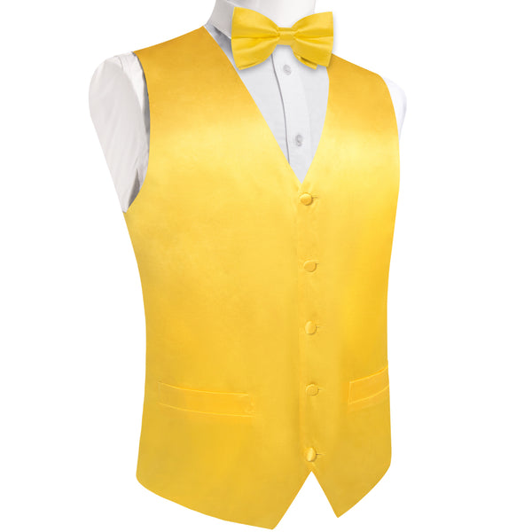 Gloss Butter Solid Silk Men's Vest Hanky Cufflinks Bow Tie Set
