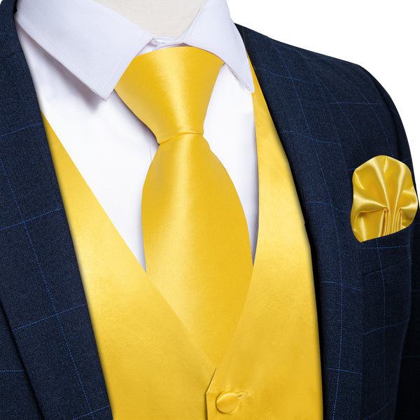 Gloss Butter Yellow Solid Vest for Men Men's Vest Tie Set