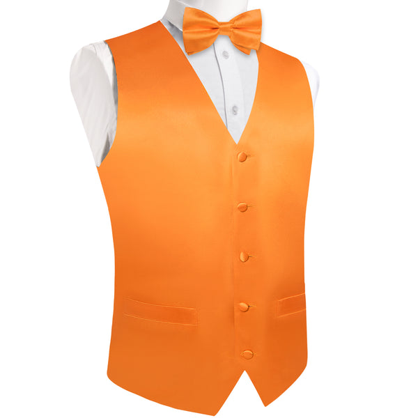 Orange Solid Silk Men's Vest Hanky Cufflinks Bow Tie Set