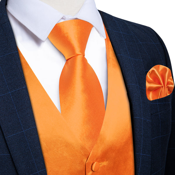 Ties2you Mens Vest Solid Orange Vest and Tie Hanky Cufflinks Set Top Quality