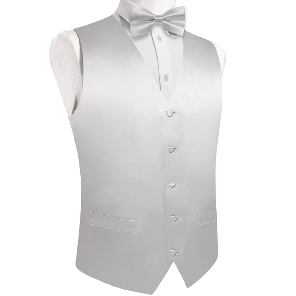 Cloud Grey Solid Silk Men's Vest Hanky Cufflinks Bow Tie Set