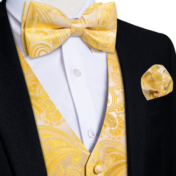 Butter Yellow Vest for Men Paisley Men's Vest Bow Tie Set