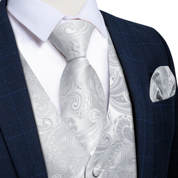 White Paisley Vest for Men Men's Vest Tie Set