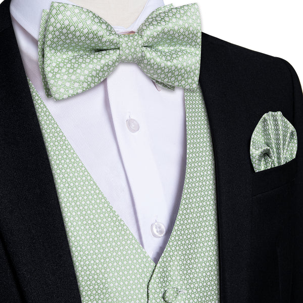 Pistachio Green Vest for Men Polka Dots Men's Vest Bow Tie Set