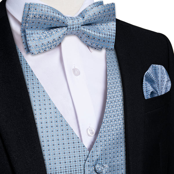 Arctic Blue Vest for Men Polka Dots Men's Vest Bow Tie Set