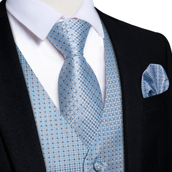 Ties2you Blue Tie Arctic Blue Polka Dots Men's Vest Tie Set New Hot