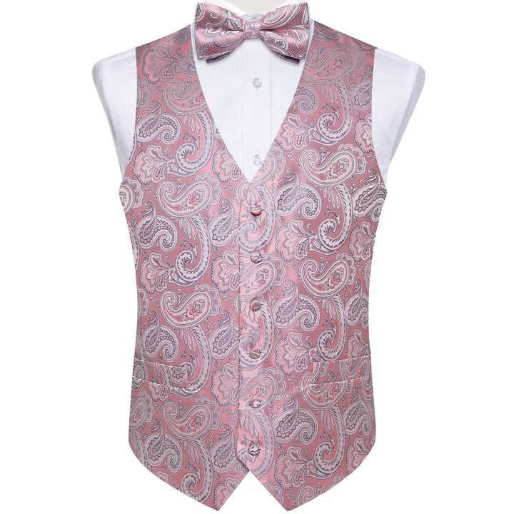 Pink Vest for Men Paisley Men's Vest Bow Tie Set