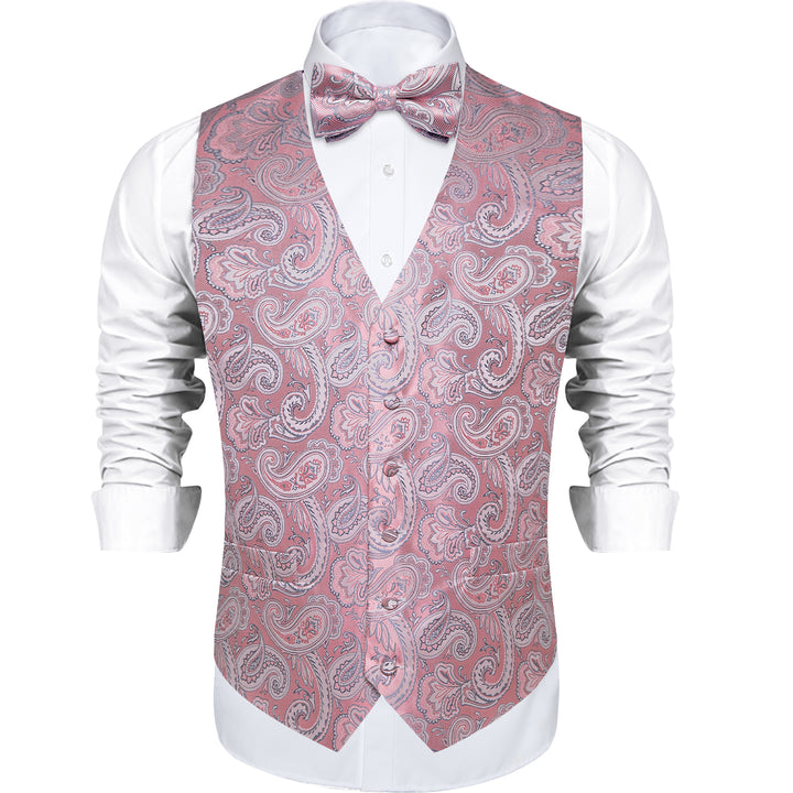 Pink Vest for Men Paisley Men's Vest Bow Tie Set