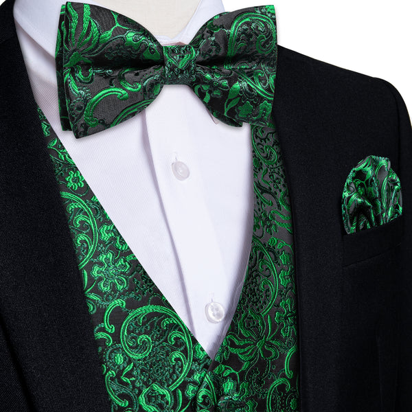 Black Green Vest for Men Floral Men's Vest Bow Tie Set