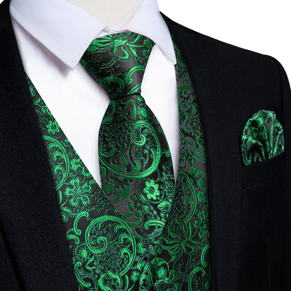 Black Green Vest for Men Floral Men's Vest Tie Set