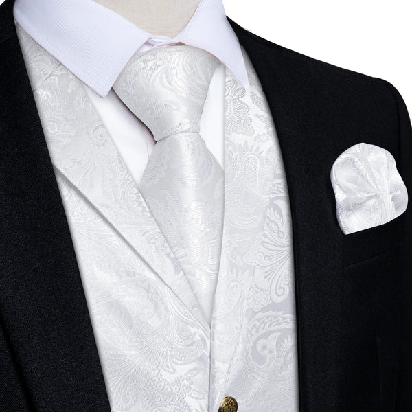 Pearl White Floral Silk Waistcoat Suit Vest Tie Set