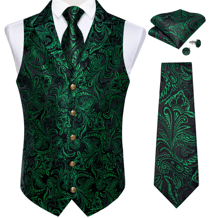 green floral mens suit vest and emerald green tie handkerchief cufflinks set for men