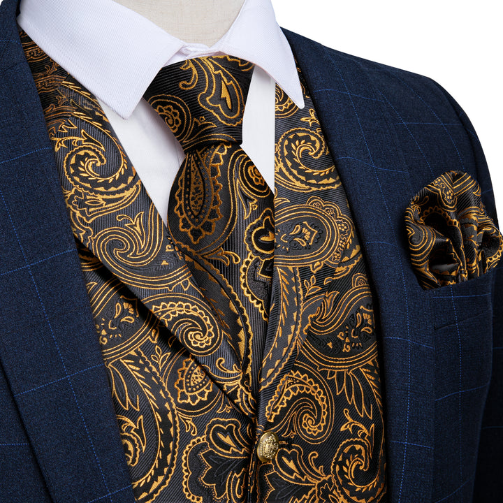 black gold paisley mens formal vests