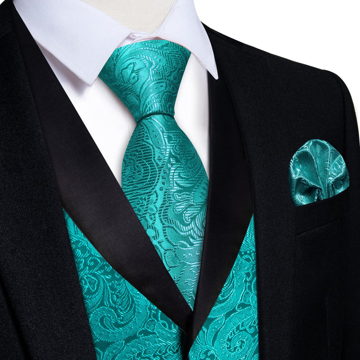 Ties2you Dress Vest Teal Floral Shawl Collar Silk Waistcoat Tie