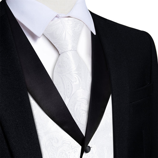 Ties2you Dress Vest White Paisley Shawl Collar Silk Mens Waistcoat Tie Set