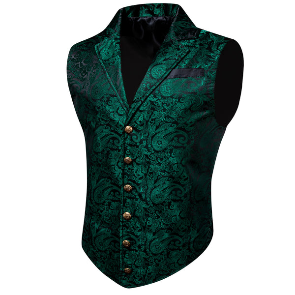 Dark Green Floral Jacquard Men's Collar Suit Vest