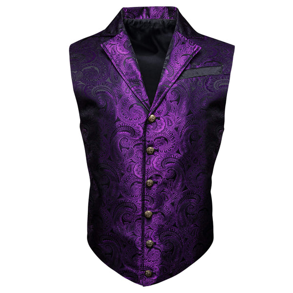  Indigo Purple Jacquard Silk Notched Collar Suit Vest