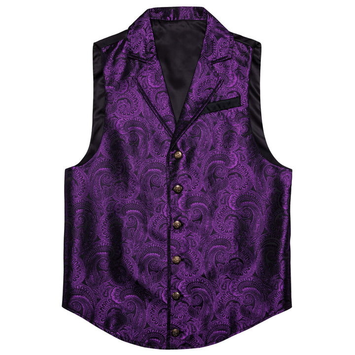  Indigo Purple Jacquard Silk Notched Collar Suit Vest