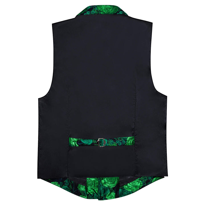  Green Woven Floral Silk Notch Collar Vest
