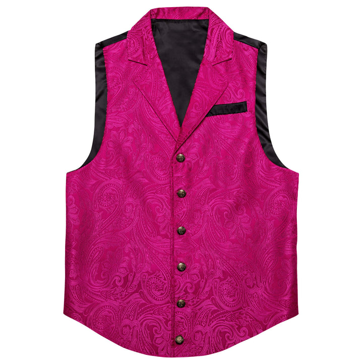 Hot Pink Floral Silk Notched Collar Vest