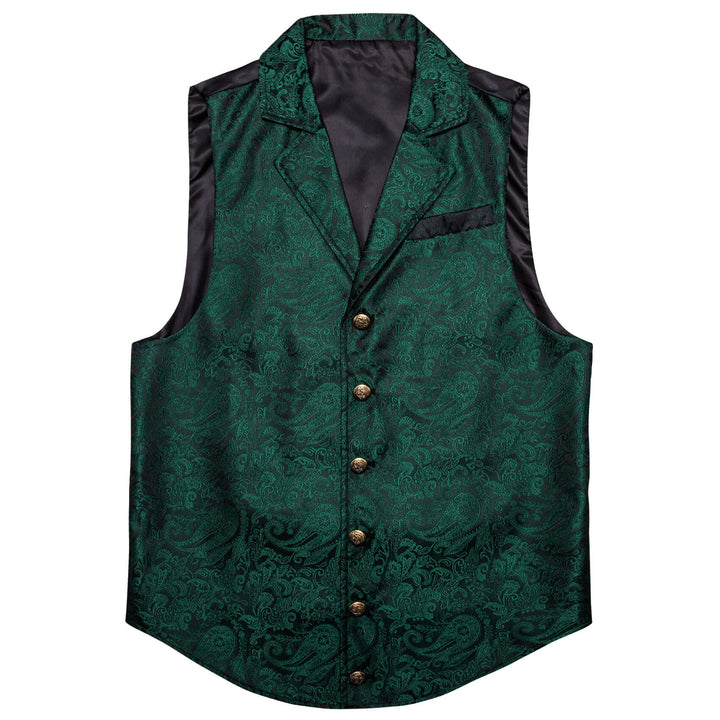  Sapphire Pine Green Jacquard Silk Collar Suit Vest
