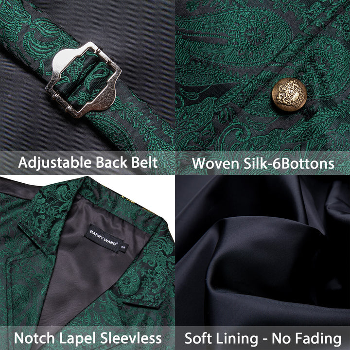  Sapphire Pine Green Jacquard Silk Collar Suit Vest